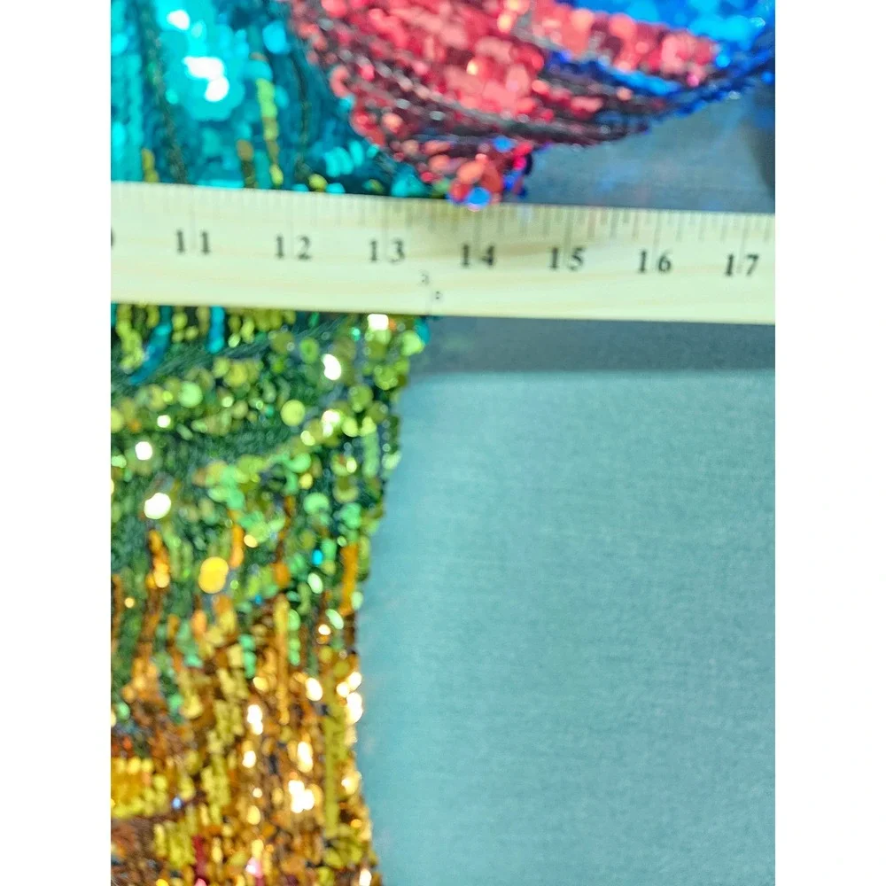 Rainbow Sequin Long Sleeve Romper Festival Rave Ombre Bodysuit Multicolor L/XL